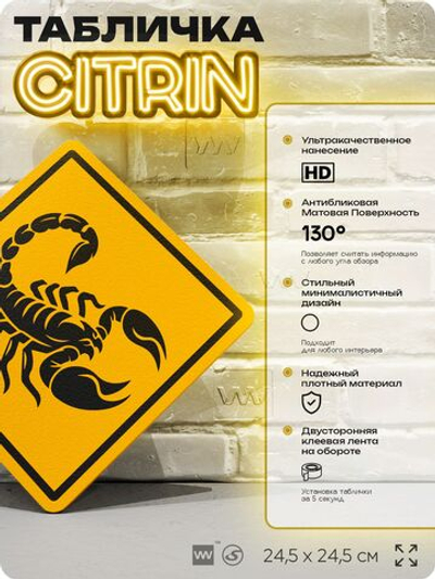Табличка прикольная "Осторожно, скорпионы" на дверь и стену, информационная и предупреждающая, декоративный знак, 24,5х24,5 см, пластиковая, Айдентика Технолоджи