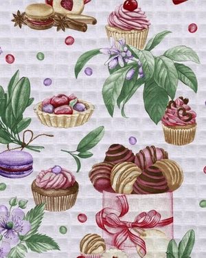 Вафельное полотно 150 см. "Сладкое чаепитие"