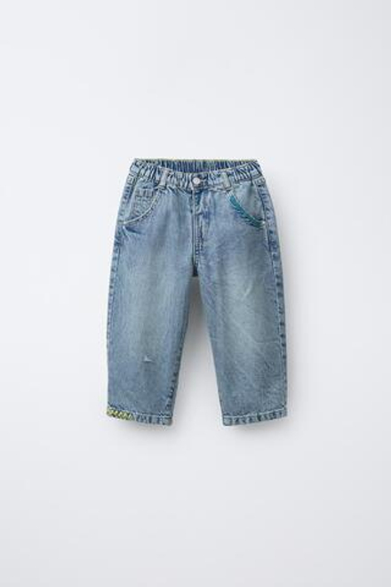 ZARA ДЖИНСЫ BAGGY С ВЫШИВКОЙ, ГОЛУБОЙ
