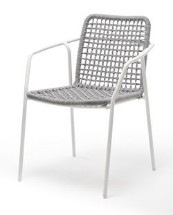"Тунис" стул плетеный из роупа, каркас алюминий белый, роуп светло-серый