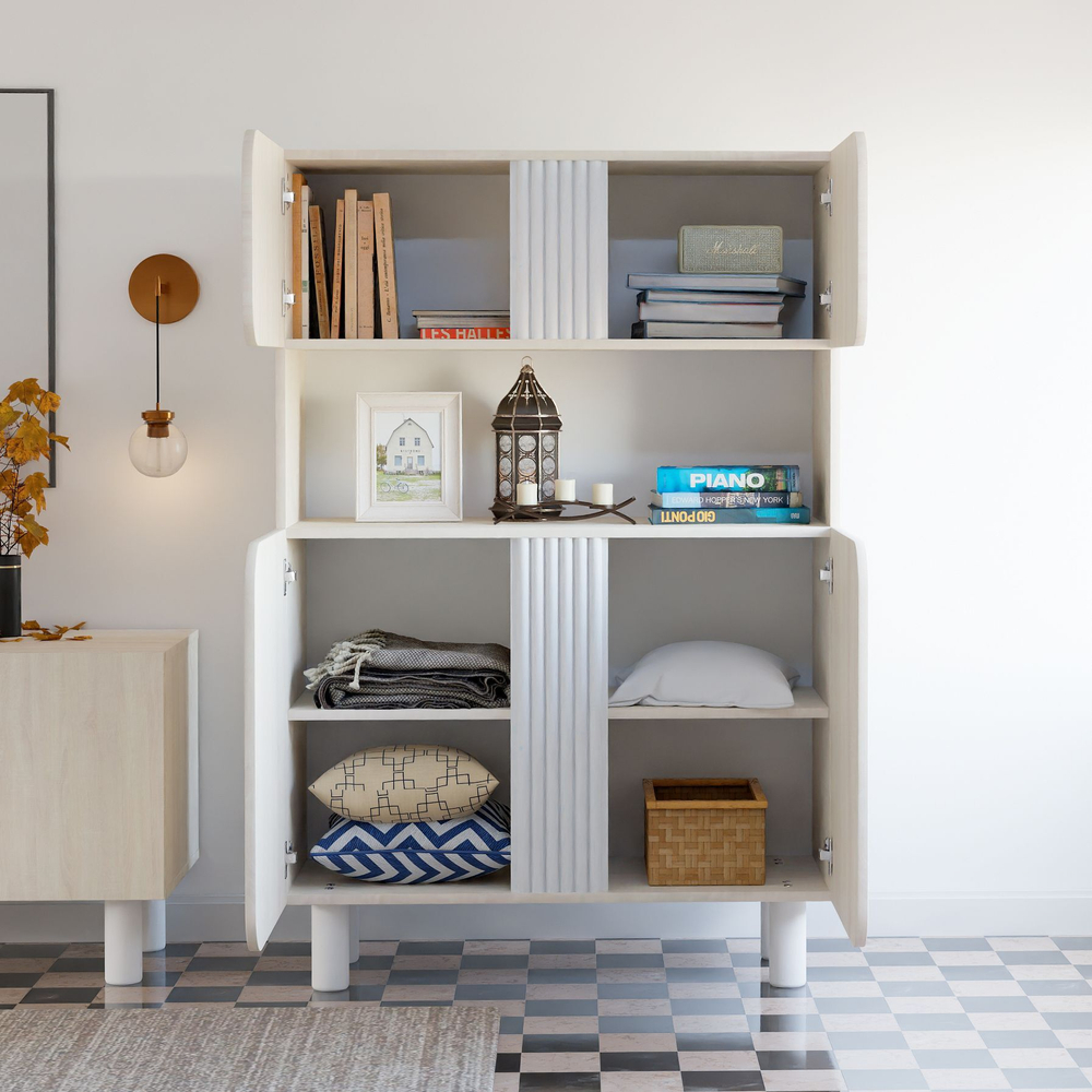 Дизайнерский распашной шкаф Ола на ножках, 135х90х35 см, ЛДСП/сосна