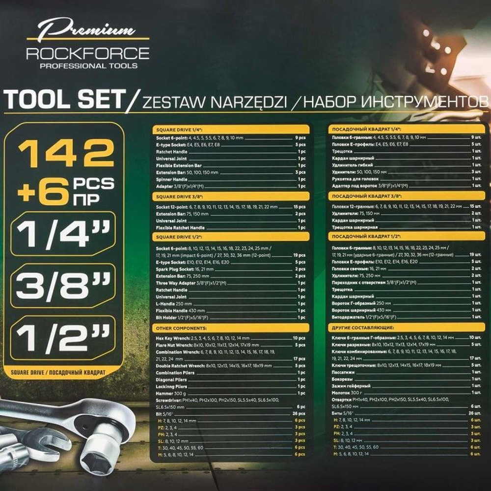 Набор инструментов в пластиковом кейсе (142+6 предметов) RF-41421-5 GOLD