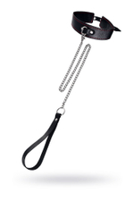 Кожаный двухслойный ошейник с красной строчкой и поводком