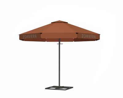 Телескопический круглый зонт на центральной опоре на стальной, металлической стойке