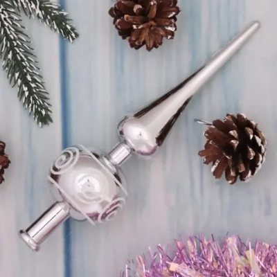 Верхушка на ёлку 23 см «Вензель», Серебро/белый