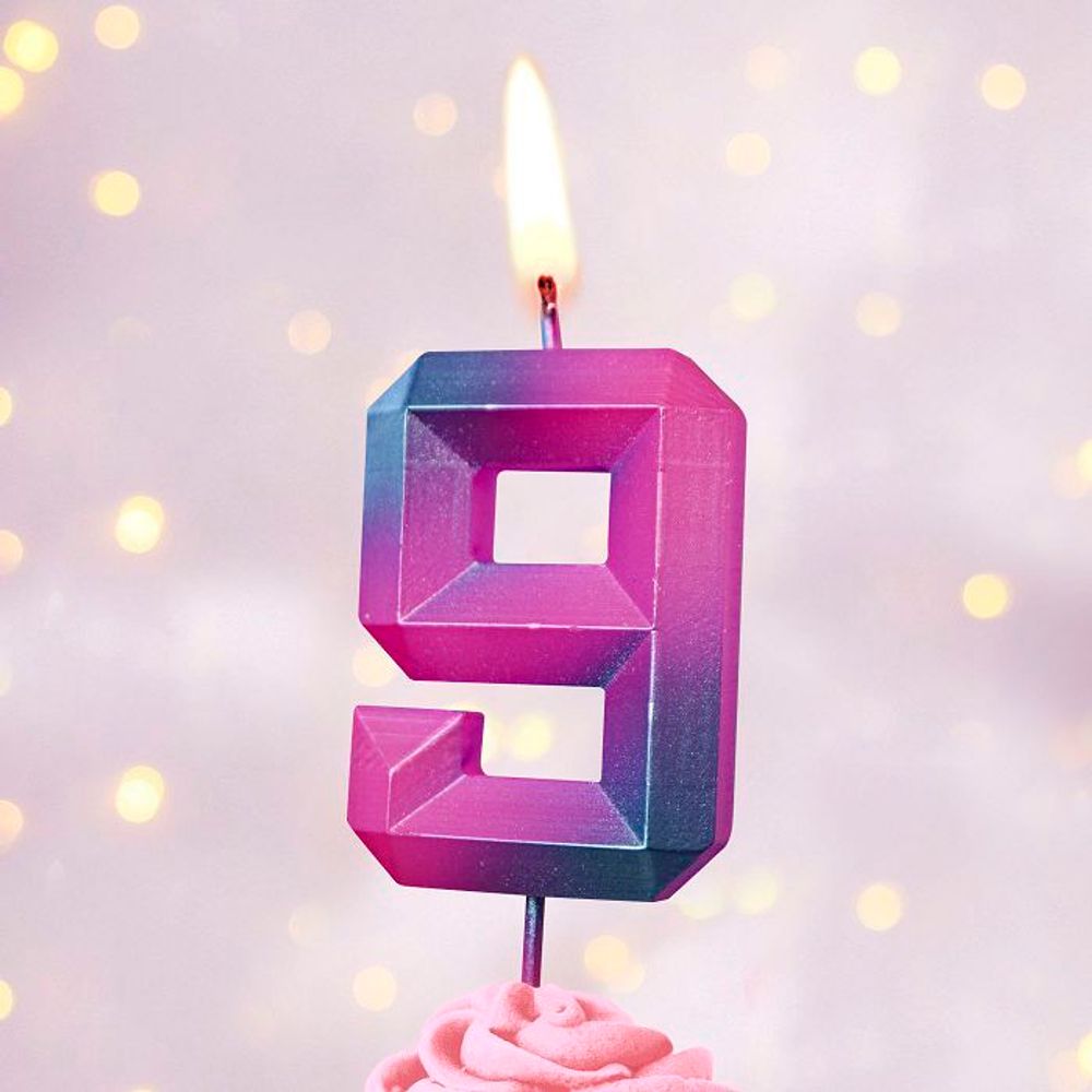 Свеча Цифра, 9 Пурпурные грани, 1,1*4,3 см, 1 шт.