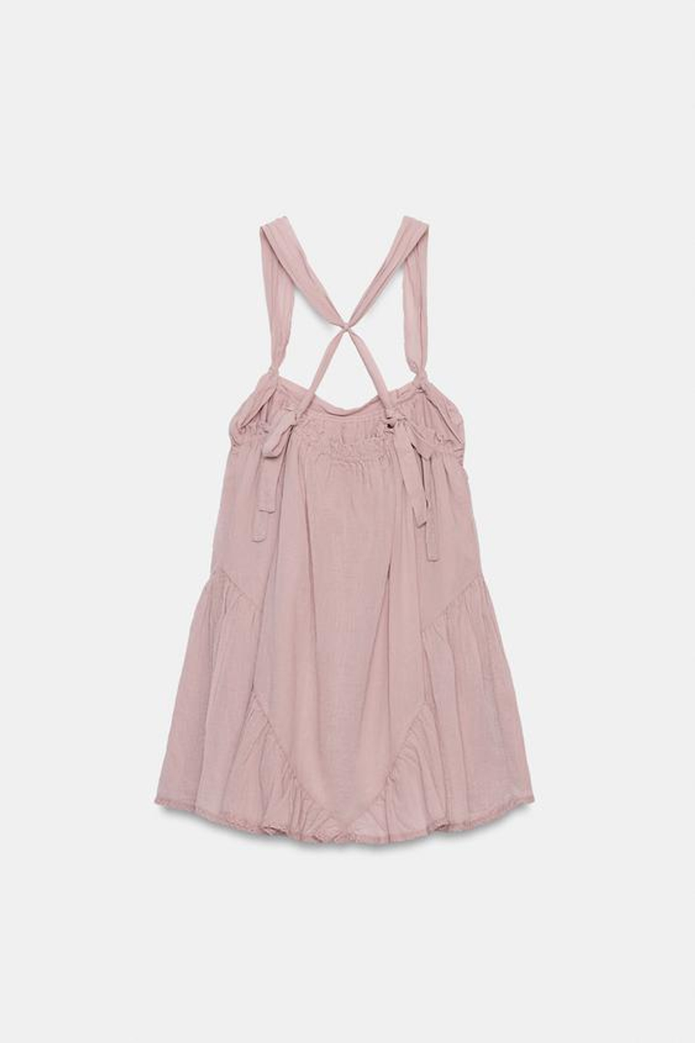ZARA МИНИ-ПЛАТЬЕ НА БРЕТЕЛЯХ ИЗ ШИФОНА, СИРЕНЕВЫЙ