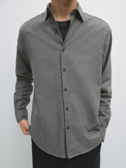 Massimo Dutti Меланжевая рубашка классического кроя с рельефным узором в клетку, маренго