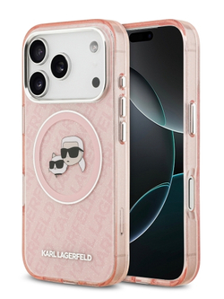 Lagerfeld для iPhone 17 Pro Max чехол IML NFT Karl&Choup Head on logo Metal Cam Hard Pink (MagSafe)