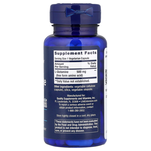Life Extension, L-глютамин, 500 мг, 100 вегетарианских капсул