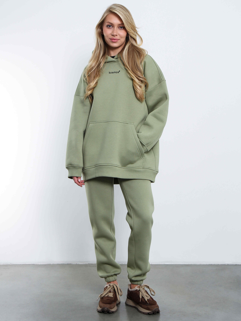 Худи женское оверсайз с начесом basis Олива