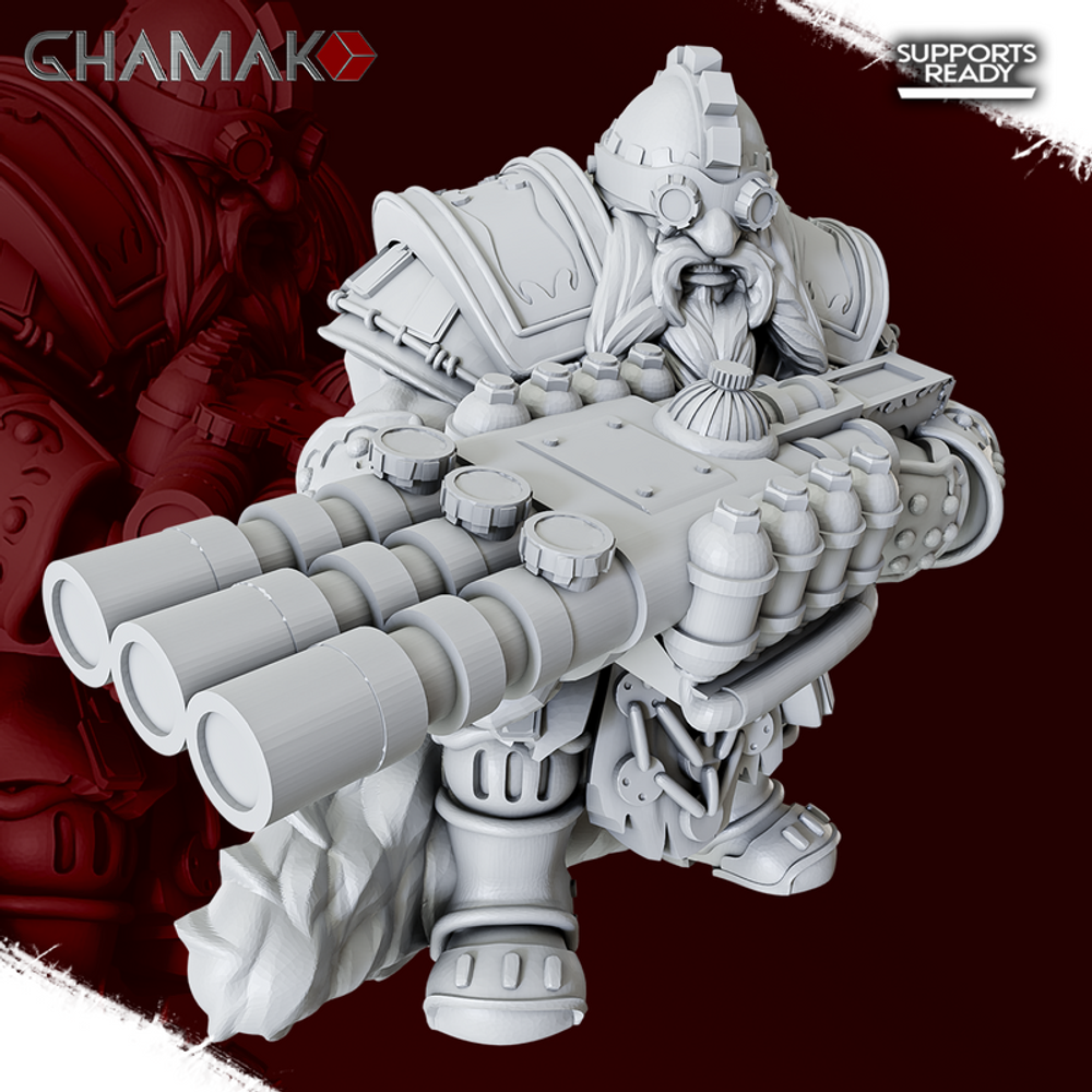 Grand Alliance Order Kharadron Overlords Dwarf Дварф с ручным трёхствольным огнемётом миниатюра для dnd, днд, pathfinder, фентези, Настольная игра, НРИ, Варгейм, РПГ