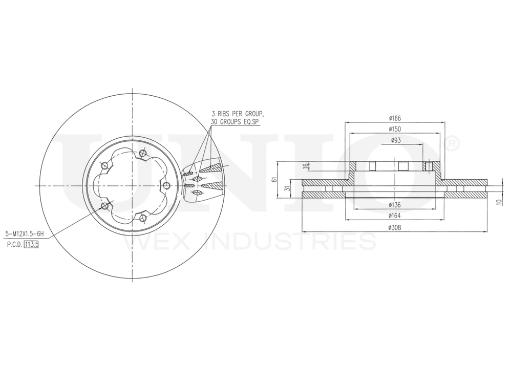 Диск тормозной передний UNIO BRD-20150