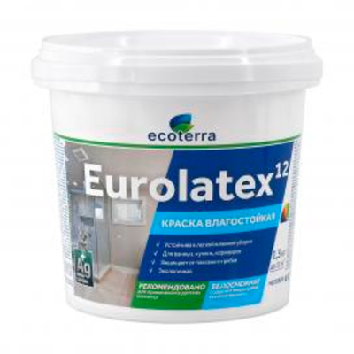Краска ВД-АК 2180 влагостойкая 1,3кг Eurolatex Белоснежная Ecoterra