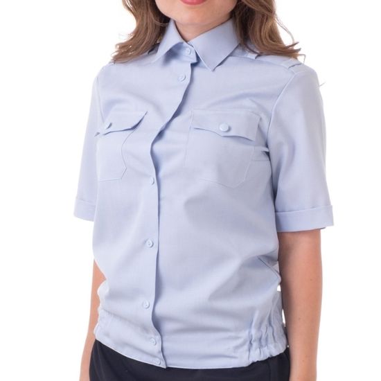 [М] Рубашка (блузка) женская "Полиция МВД" голубая, кор. рукав, на резинке (липа)