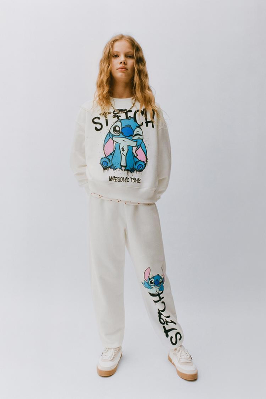 ZARA ТОЛСТОВКА С ПРИНТОМ LILO & STITCH © DISNEY, ЖЕЛТОВАТО-БЕЛЫЙ