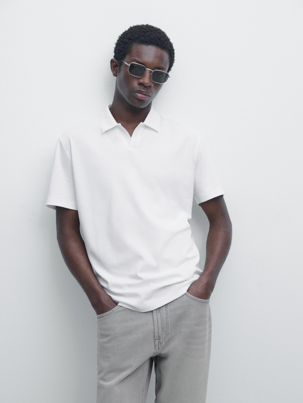 Massimo Dutti Поло из 100% хлопка с короткими рукавами, натуральный/кремовый