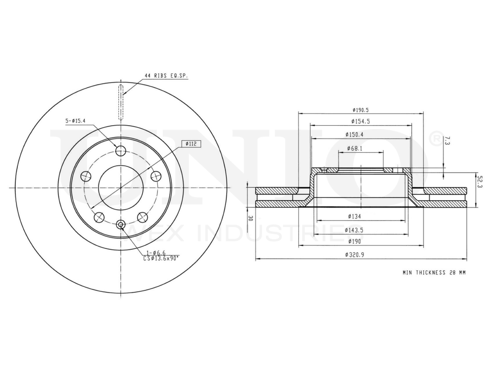 Диск тормозной передний UNIO BRD-20400