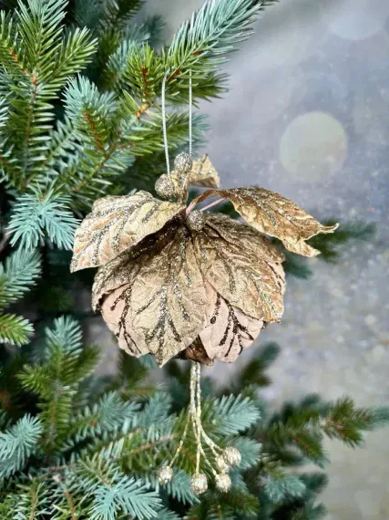 Винтажный шар Заморский фрукт 13х28 см., светло-коричневый с листьями., 1 шт., Christmas De Luxe (86625)