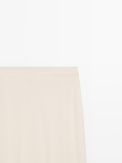 Massimo Dutti Струящаяся юбка миди из 100% шелка со швами - STUDIO, кремовый
