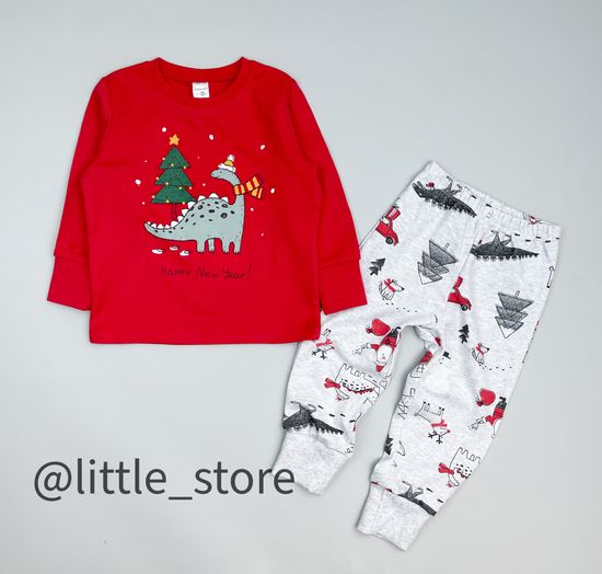 Пижама хлопковая "Дед Мороз и автомобили" красная