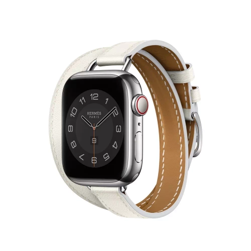 Apple Watch Series 8 Hermes 41mm, двойной тонкий кожаный ремешок белого цвета