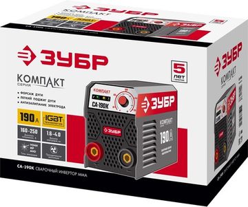 ЗУБР ММА, 190 А, КОМПАКТ, сварочный аппарат инверторный, макс. электрод Ø 4.0 мм (СА-190К)