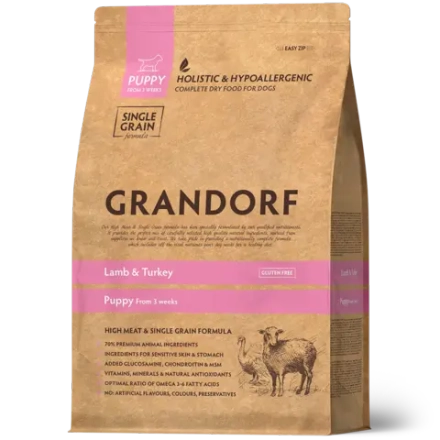 Grandorf Lamb & Turkey, Puppy для щенков всех пород (Ягнёнок с индейкой)