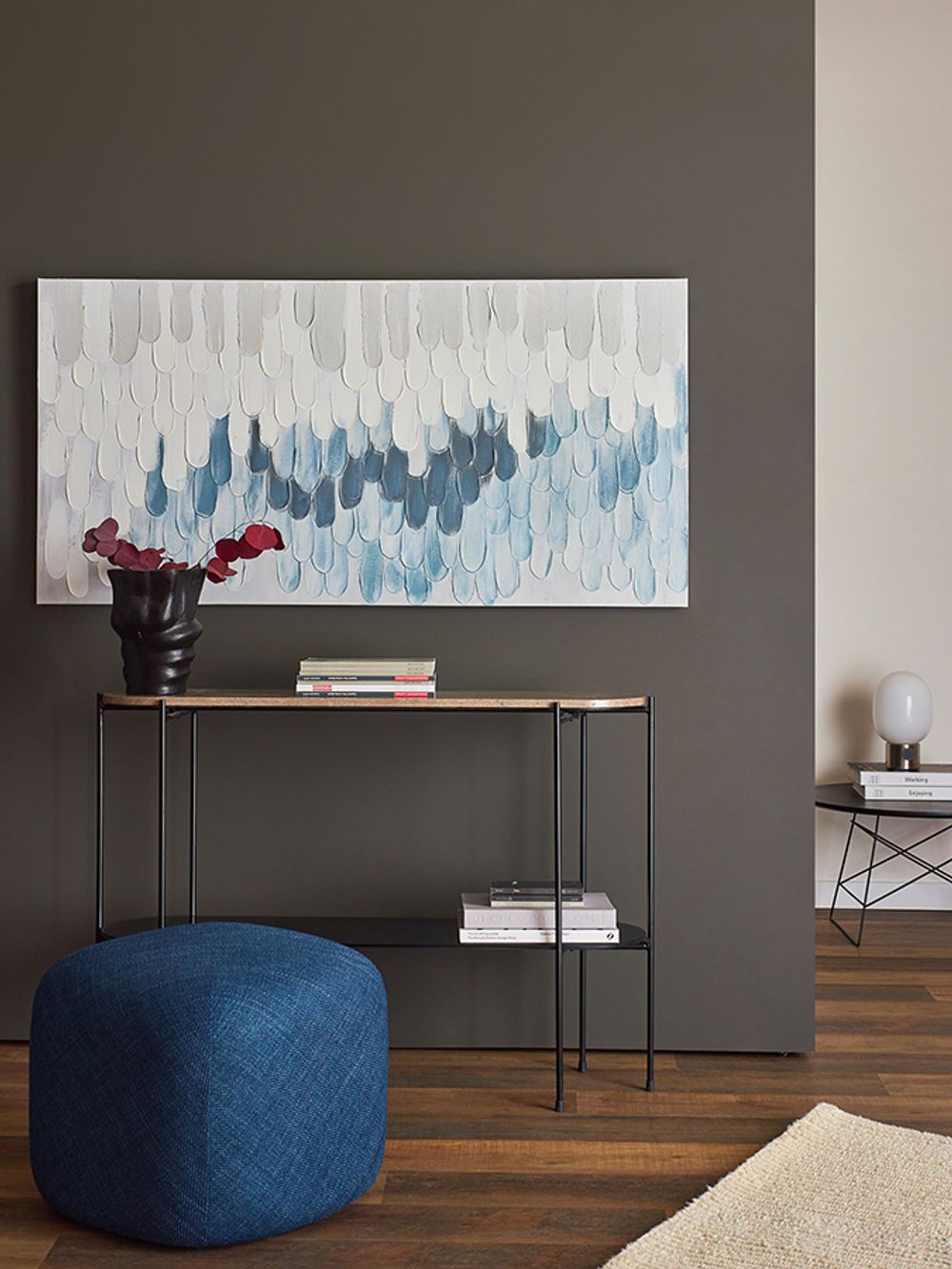 Панно декоративное с ручной росписью By Feel, 140х70 см, серо-голубое