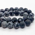 Бусины Обсидиан "Снежный" матовый, диаметр около 10,4-10,6 мм, цена за 9 шт (1/4 нити)