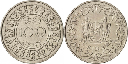 Суринам 100 центов, 1987 - 2017 Герб XF