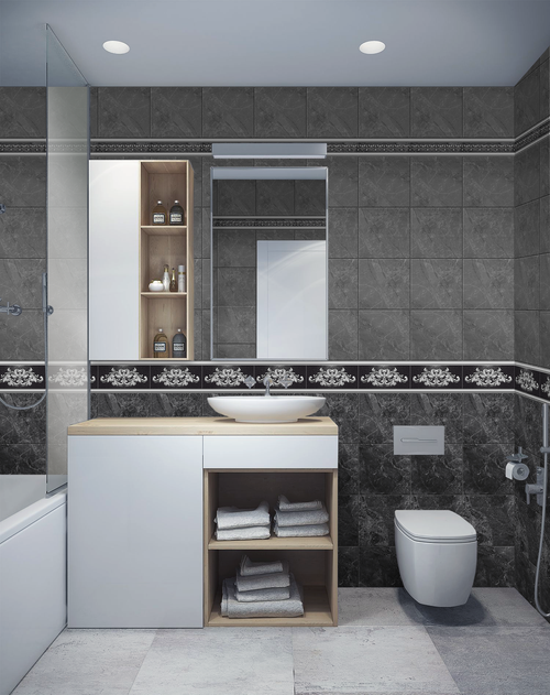 Панель ПВХ фотопечать с глиттером Вавилон черное серебро 2700х250мм