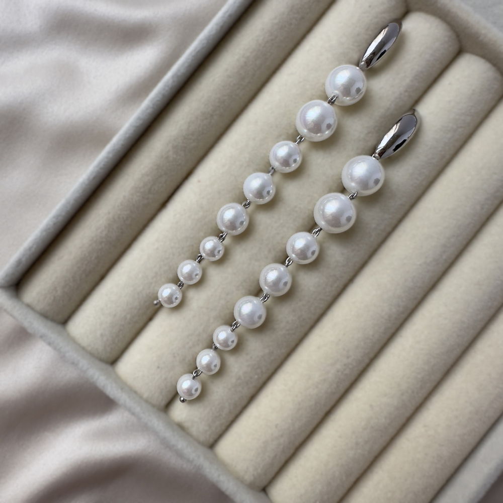 Серьги «Белый градиент» — жемчуг майорка