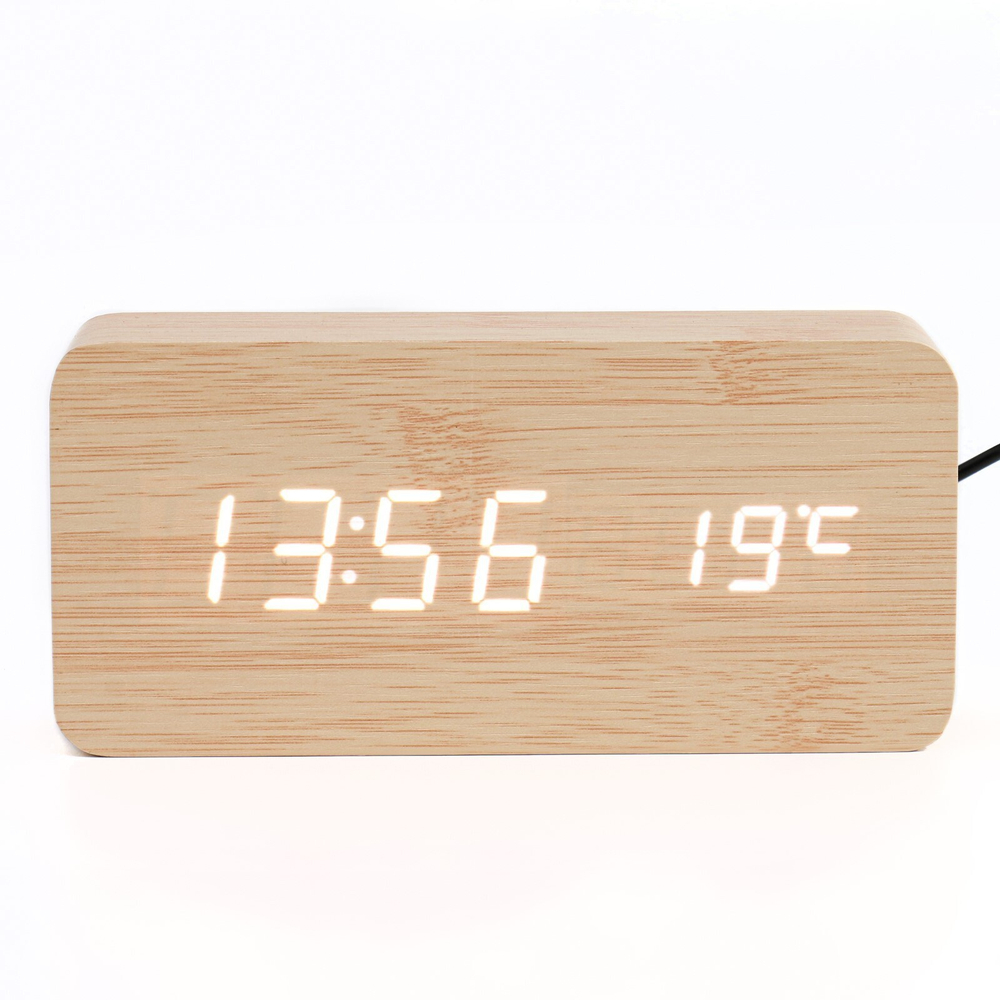 Настольные электронные часы "Цифра-Т," термометр, белая индикация