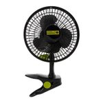 Вентилятор настольный на прищепке garden highpro clip fan 20 см, черный, с зелеными акцентами, вид спереди на белом фоне