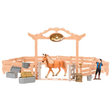 Набор фигурок животных  серии "Мир лошадей": Конюшня, Авелинская лошадь, фермер, инвентарь -  10 предметов