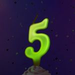 Свеча Цифра, 5 Люминесцентная, Флуор, 8 см, 1 шт.