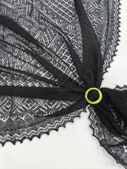 Оренбургский пуховый платок-паутинка А140-07 черный