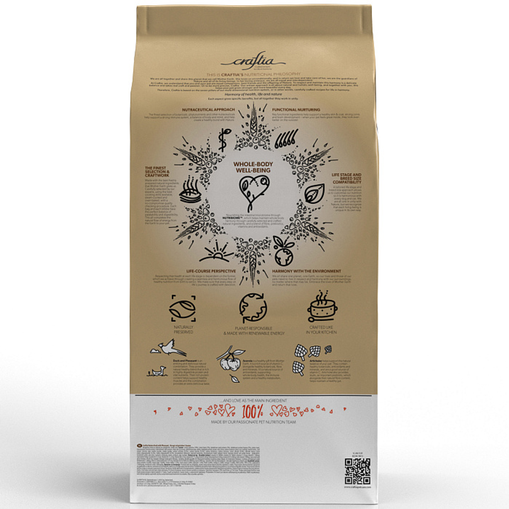 Сухой корм CRAFTIA NATURA для взрослых собак миниатюрных и мелких пород из утки с фазаном 7 кг