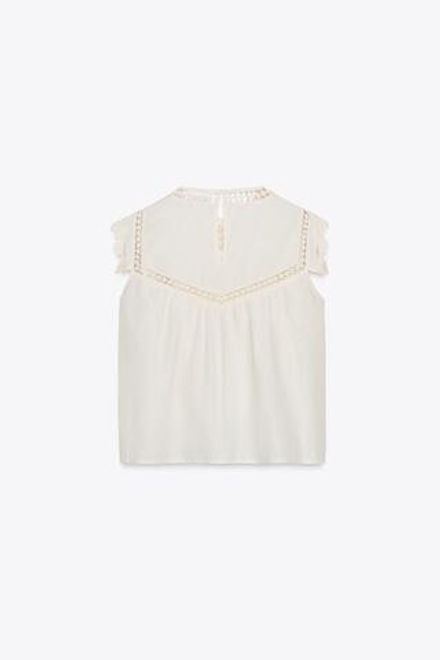 ZARA РУБАШКА С ПЛАНКОЙ И РЮШАМИ — ZW COLLECTION, БЕЛЫЙ