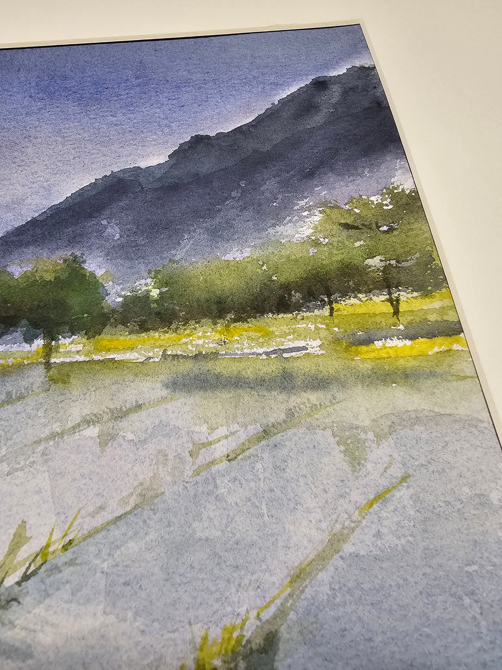 Картина авторская акварельная в паспарту 30х40 см на стену для интерьера "Дождливый день на рисовом поле"