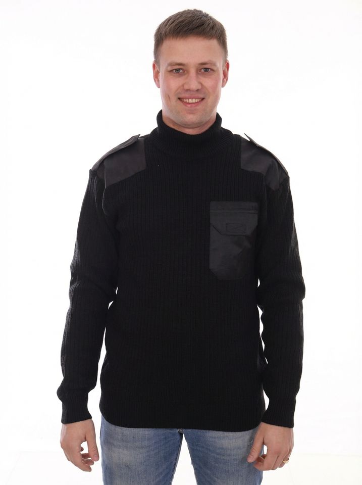 Свитер с накладками п/ш (черный, ворот с отворотом)