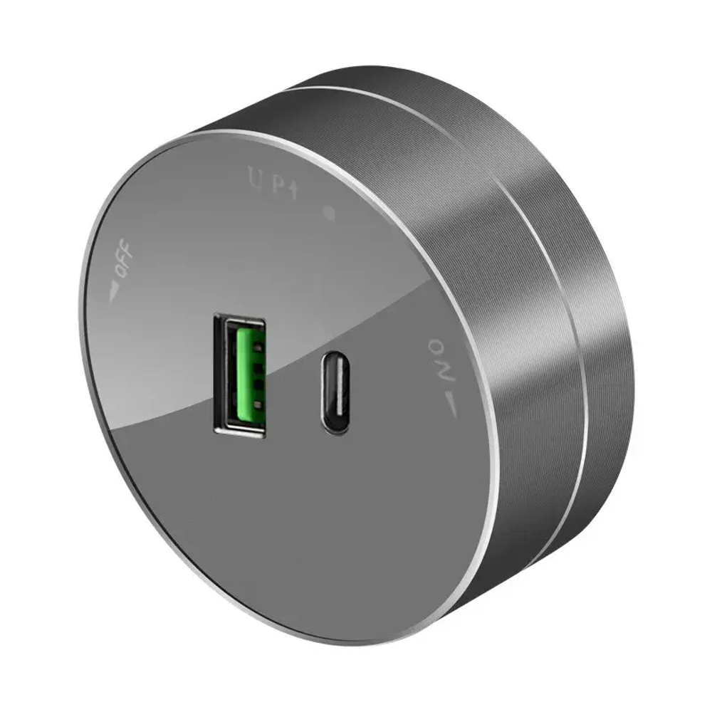 MULTITRACK Розетка 2хUSB (тип А+С) 18 Вт, 5 В/3 А ГРАФИТ