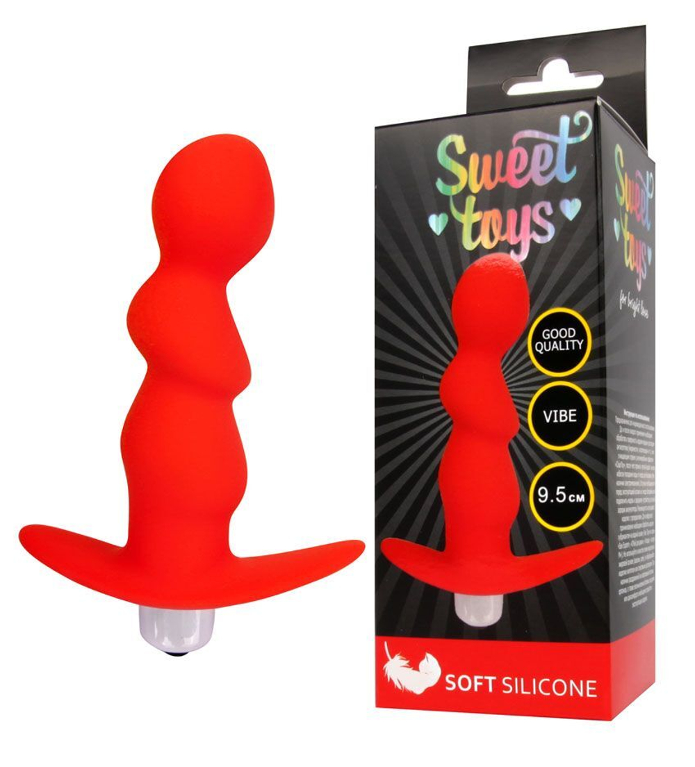 Красный рельефный вибромассажер с ограничителем - 9,5 см. (Цвет: красный)