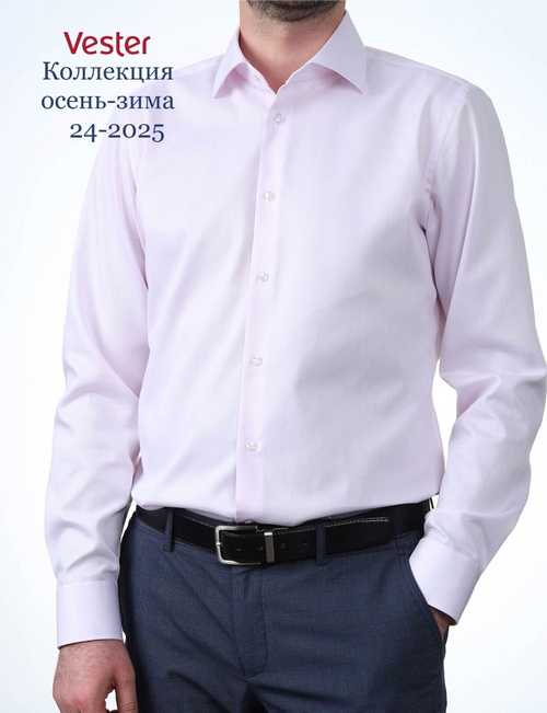 Сорочка мужская VESTER длинный рукав, цвет розовый, хлопок/пэ