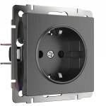 Розетка с заземлением и шторками (графит рифленый)