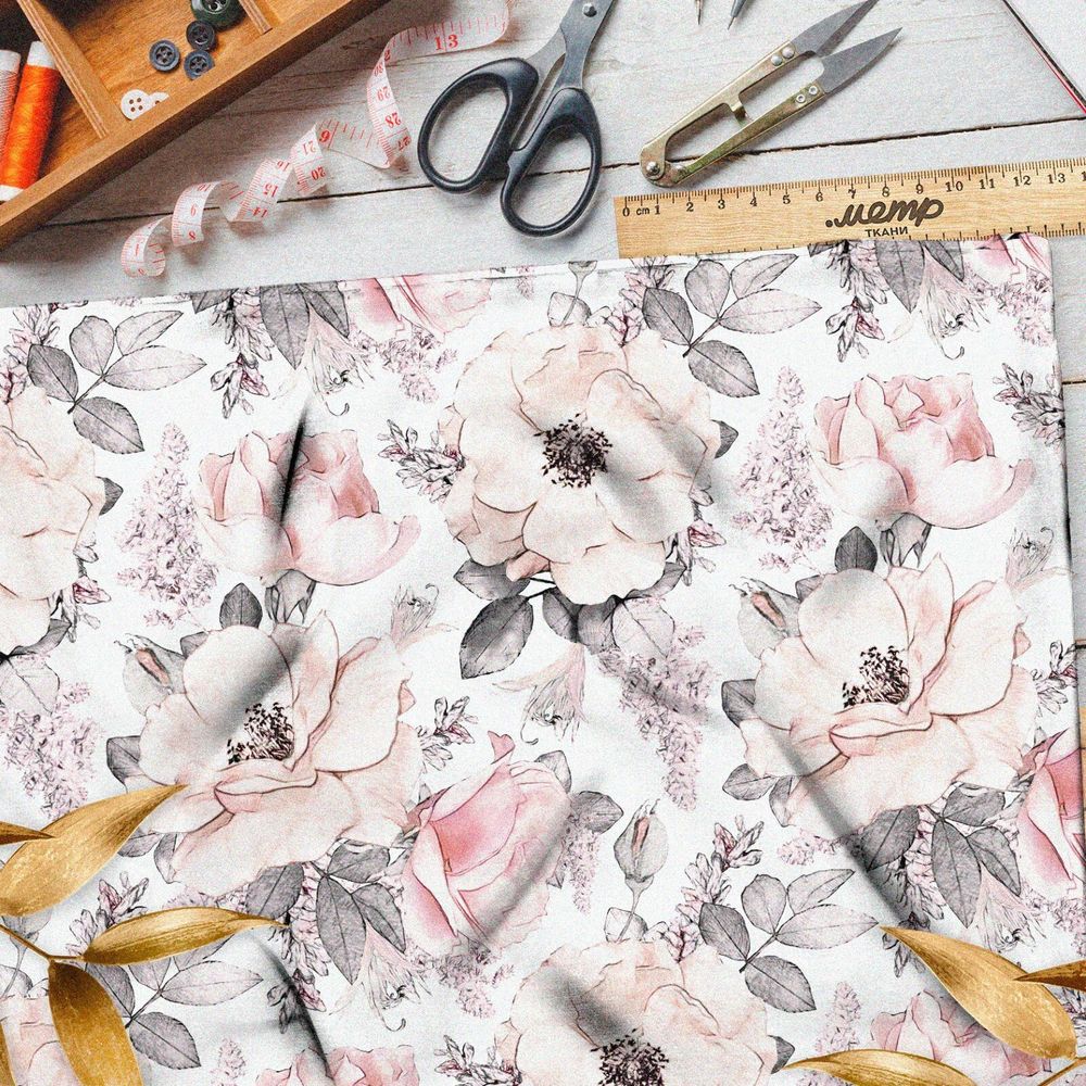 Ткань саржа весенний богатый букет цветов