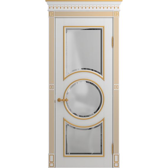 Межкомнатная дверь массив бука Viporte Лацио Амбиенте белая эмаль патина золото остекление 3