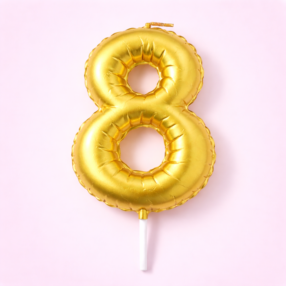 Свеча "Воздушный шар", золотая, цифра 8