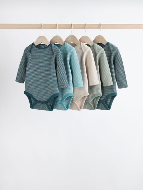 Боди с длинным рукавом для малышей Next K79-686, 5 шт., Синий, Хаки, Бежевый